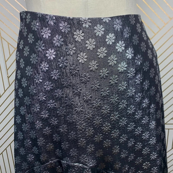 Dodo Bar Or Kathy Lurex Metallic Floral Tiered A-Line Skirt Silver Size US 4/6 - Picture 3 of 12